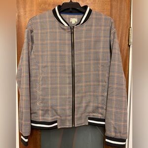 Hem & Thread Unisex Zippered Plaid Lined Bomber Jacket - S